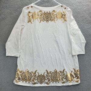 Jessica London Boatneck Tunic Shirt Size 14/16 White Gold Metallic 3/4 Sleeve